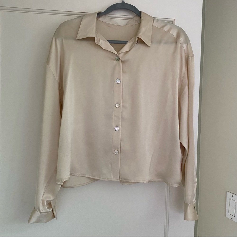 Silk Cream Button-Up Blouse